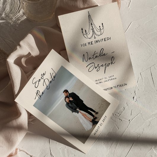 Hand geschreven getrokken retro eigenzinnige foto save the date