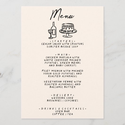 Hand geschreven getrokken retro eigenzinnige uniek menu (Voorkant)