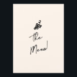 Hand geschreven getrokken retro eigenzinnige uniek menu<br><div class="desc">Een retro funky modern zwart-wit eigenzinnig huwelijksdiner menu. Die chique sjabloon ontwerp van romige melkachtige achtergrond en zwart met de hand geschreven typografie. Met Hand getrokken fles en champagneglas en taart aan de voorkant en gripes aan de achterkant A Perfect en passend bij de hele suite.</div>