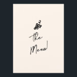 Hand geschreven getrokken retro eigenzinnige uniek menu<br><div class="desc">Een retro funky modern zwart-wit eigenzinnig huwelijksdiner menu. Die chique sjabloon ontwerp van romige melkachtige achtergrond en zwart met de hand geschreven typografie. Met Hand getrokken fles en champagneglas en taart aan de voorkant en gripes aan de achterkant A Perfect en passend bij de hele suite.</div>