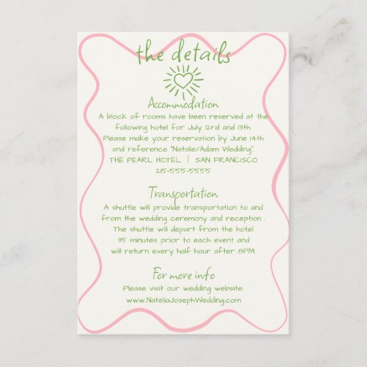 Hand geschreven getrokken retro funky bruiloft det informatiekaartje (Voorkant)