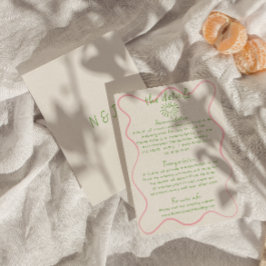 Hand geschreven getrokken retro funky bruiloft det informatiekaartje