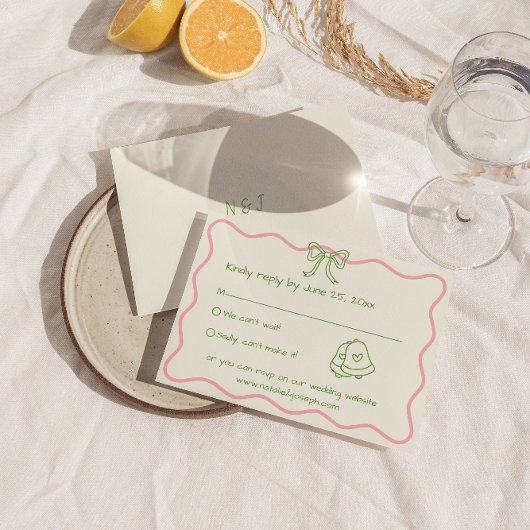 Hand geschreven getrokken retro funky moderne brui RSVP kaartje