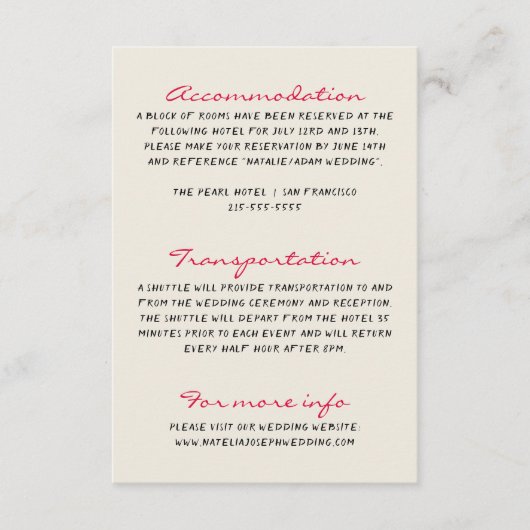 Hand geschreven getrokken retro grillige bruiloft  informatiekaartje (Voorkant)