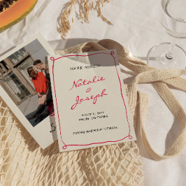 Hand geschreven getrokken retro grillige foto brui save the date