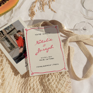 Hand geschreven getrokken retro grillige foto brui save the date