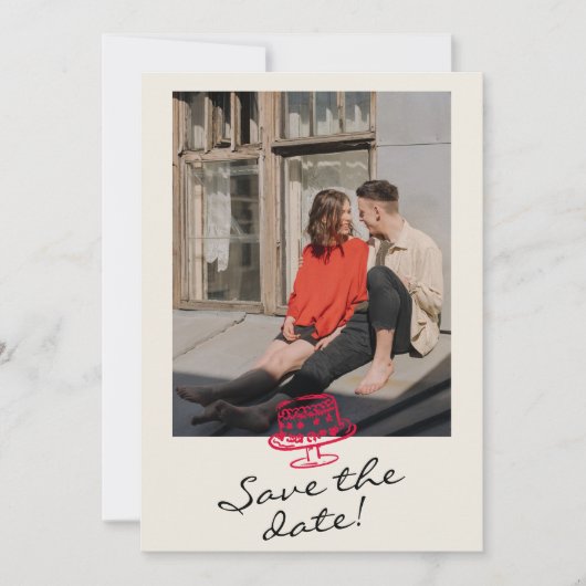 Hand geschreven getrokken retro grillige foto brui save the date (Voorkant)