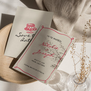 Hand geschreven getrokken retro grillige leuke bru save the date