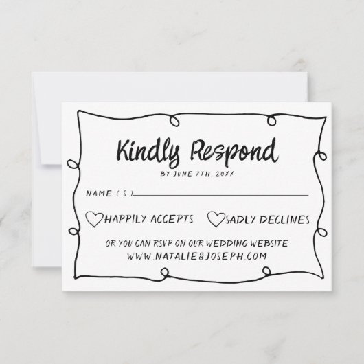 Hand geschreven getrokken Retro Lijst Modern Bruil RSVP Kaartje (Voorkant)