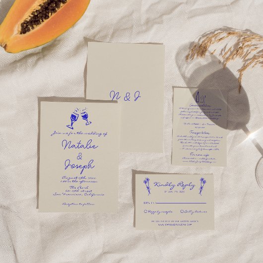 Hand geschreven getrokken retro plezier unieke bru kaart