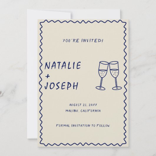 Hand geschreven getrokken Retro Unieke Leuk Modern Save The Date (Achterkant)