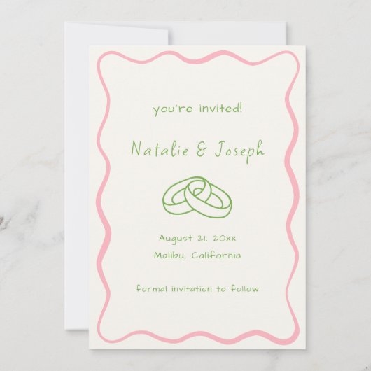 Hand geschreven getrokken Retro Unieke Leuk Modern Save The Date (Achterkant)