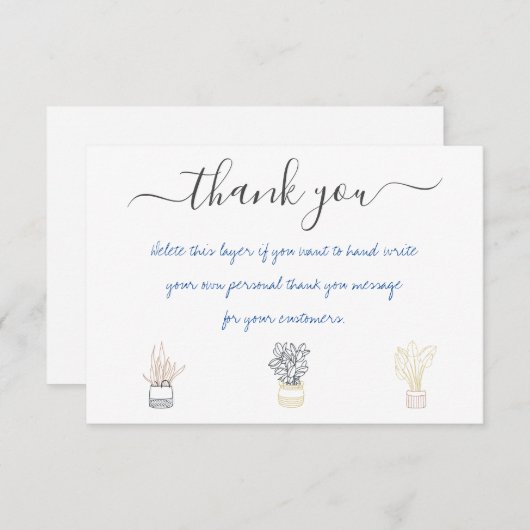 Hand geschreven huis planten dank u invoegen kaart (Voorkant / Achterkant)