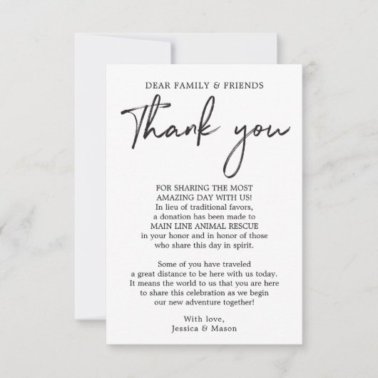 Hand geschreven in plaats van gunsten Place Card Aankondiging (Voorkant)