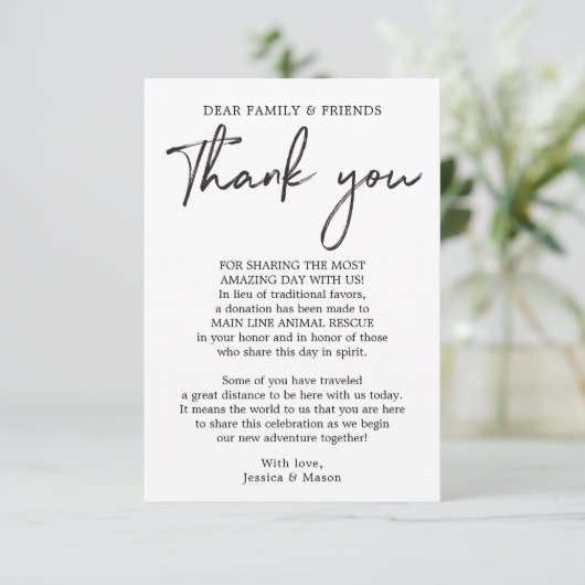 Hand geschreven in plaats van gunsten Place Card Aankondiging (Staand voorkant)