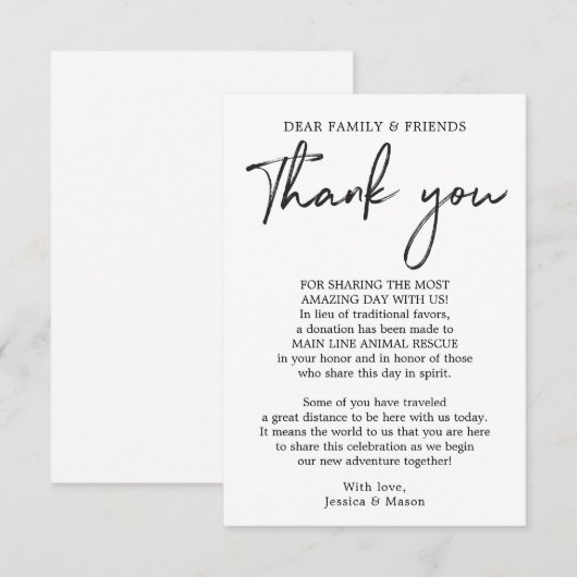 Hand geschreven in plaats van gunsten Place Card Aankondiging (Voorkant / Achterkant)