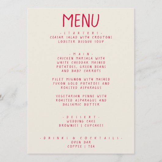 Hand-geschreven kleurrijke heldere funky moderne b menu (Voorkant)