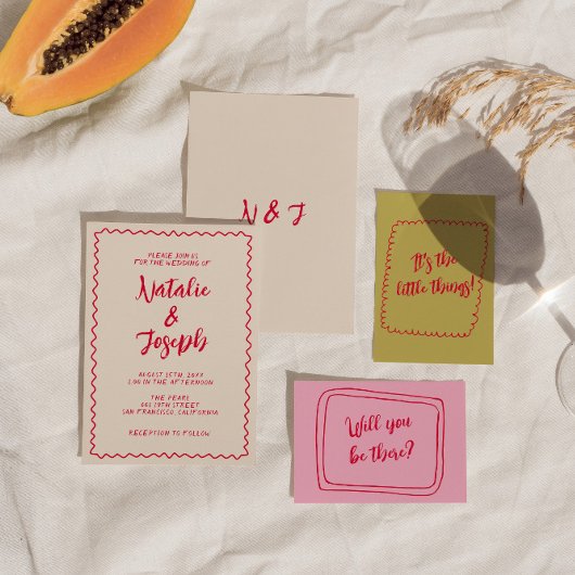 Hand-geschreven Kleurrijke Retro Leuk Unieke Bruil Kaart