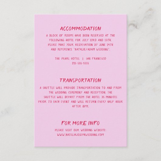 Hand geschreven kleurrijke retro moderne bruiloft  informatiekaartje (Voorkant)