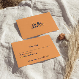 Hand geschreven kleurrijke retro moderne bruiloft RSVP kaartje