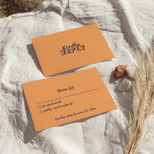 Hand geschreven kleurrijke retro moderne bruiloft  RSVP kaartje