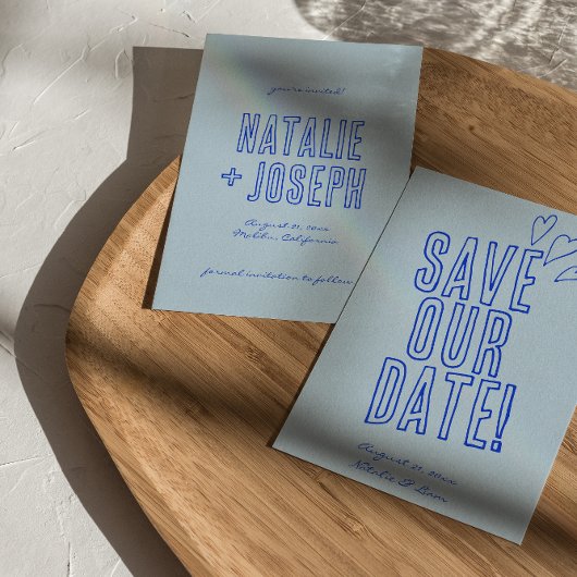 Hand geschreven kleurrijke retro unieke moderne br save the date