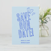 Hand geschreven kleurrijke retro unieke moderne br save the date (Staand voorkant)