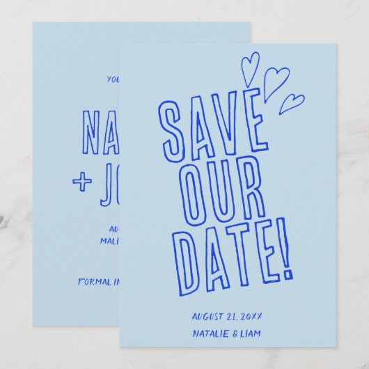 Hand geschreven kleurrijke retro unieke moderne br save the date (Voorkant / Achterkant)