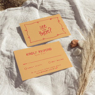 Hand geschreven Kleurrijke Retro Vette Unieke Brui RSVP Kaartje