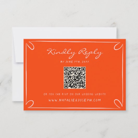 Hand geschreven krijtstrepen Whimsical QR Code Bru RSVP Kaartje (Voorkant)
