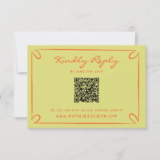 Hand geschreven krijtstrepen Whimsical QR Code Bru RSVP Kaartje (Voorkant)
