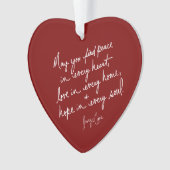 Hand geschreven Peace Hope Love Red Spiritueel Hea Ornament (voorkant)
