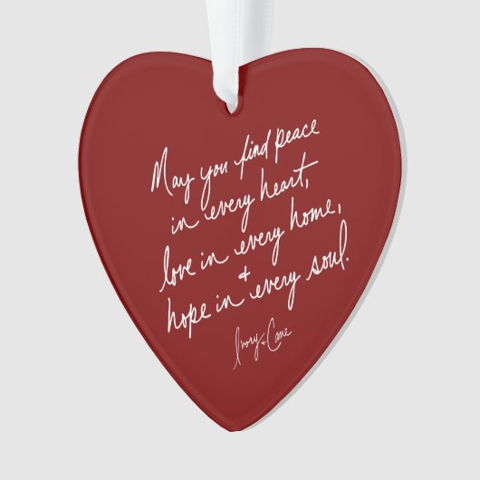 Hand geschreven Peace Hope Love Red Spiritueel Hea Ornament (voorkant)