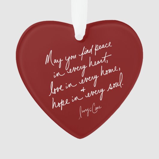 Hand geschreven Peace Hope Love Red Spiritueel Hea Ornament (voorkant)