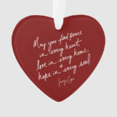 Hand geschreven Peace Hope Love Red Spiritueel Hea Ornament (achterkant)