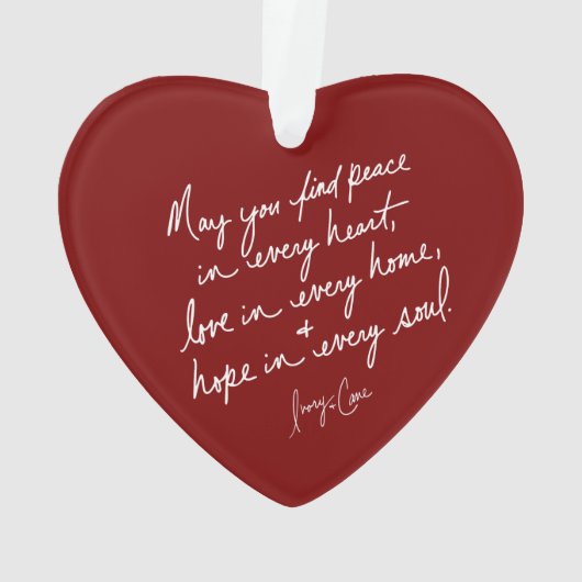 Hand geschreven Peace Hope Love Red Spiritueel Hea Ornament (achterkant)
