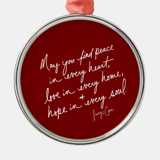 Hand geschreven Peace Hope Love Red Spiritueel Rou Metalen Ornament (Voorkant)