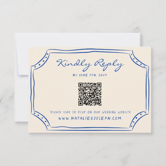 Hand geschreven pinstripes geschilderd QR code bru RSVP Kaartje (Voorkant)