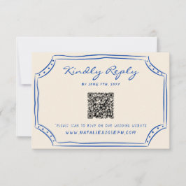 Hand geschreven pinstripes geschilderd QR code bru RSVP Kaartje