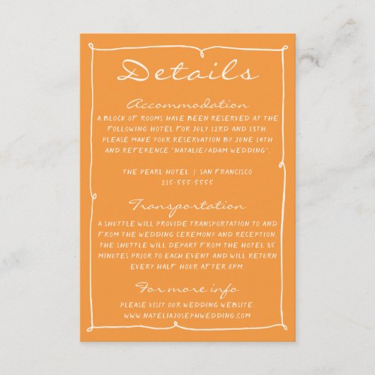 Hand geschreven Pinstripes kleurrijke bruiloft det Informatiekaartje (Voorkant)