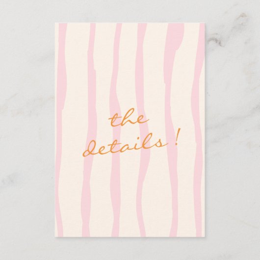 Hand geschreven Pinstripes kleurrijke bruiloft det Informatiekaartje (Achterkant)