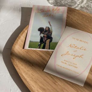 Hand geschreven Pinstripes kleurrijke foto bruilof Save The Date