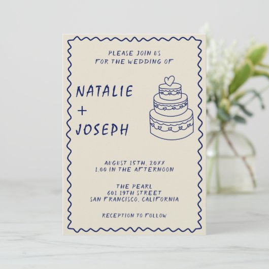 Hand-geschreven Retro Cake Moderne Foto Boho Bruil Kaart (Staand voorkant)