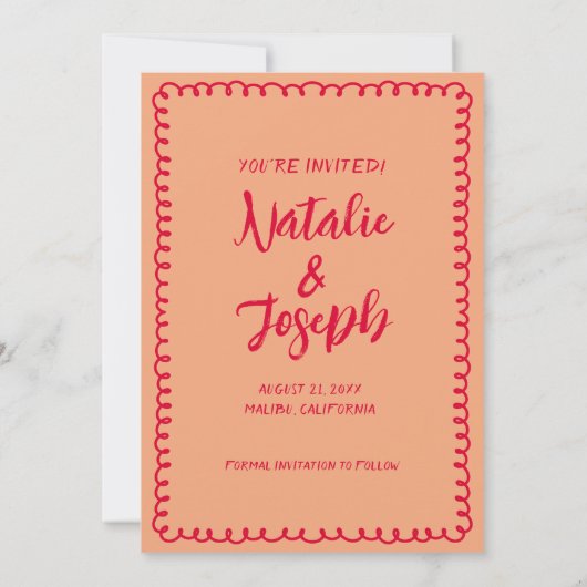 Hand-geschreven Retro Kleurrijke Unieke Funky Brui Save The Date (Achterkant)