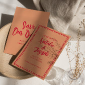 Hand-geschreven Retro Kleurrijke Unieke Funky Brui Save The Date