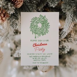 Hand geschreven rood groene kerstkrans partij kaart