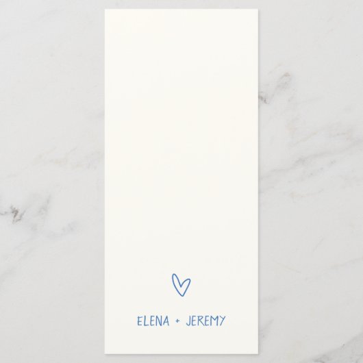 Hand geschreven tekening krabbel blauwe bruiloft menu (Achterkant)