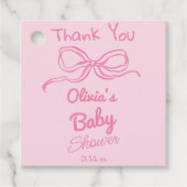 Hand Geschreven Tekening Roze Bow Baby Meisje Douc Bedankjes Labels (Voorkant)