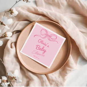 Hand Geschreven Tekening Roze Bow Baby Meisje Douc Servet