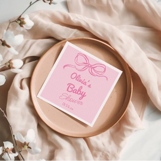 Hand Geschreven Tekening Roze Bow Baby Meisje Douc Servet